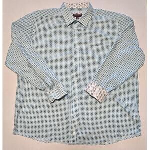 Johnston & Murphy Mens XXL Geometric Print Button Up Long Sleeve Shirt Green